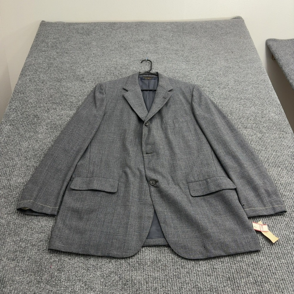 Vintage Brooks Brothers Blazer Mens 44 Long Gray Wool Plaid Two Button Classic